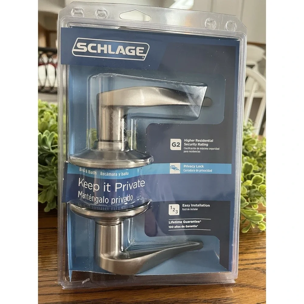Schlage Sacramento‎ Satin Nickel Privacy Bed/Bath Door Handle-*NEW*